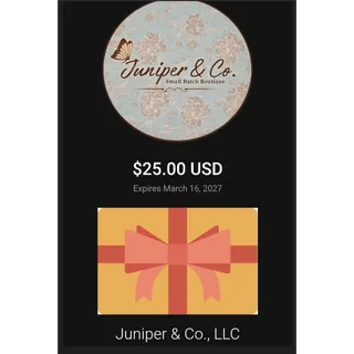 $25.00 USD Juniper & Co., LLC