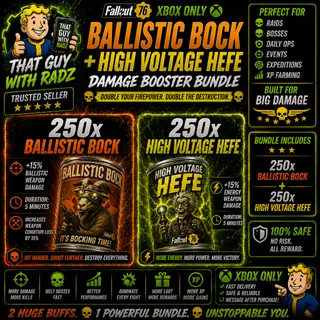  x250 Ballistic Bock + x250 High Voltage Hefe Bundle | Massive Weapon Damage Boost | Xbox Fallout 76