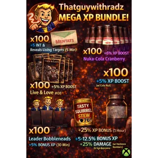 MEGA XP BUNDLE x100! 🚀 FAST LEVELING PACK 💥 (Mentats, Cranberry, L&L8, Leaders, Stew + BONUS DRINKS!) 🔥