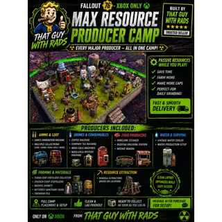 [XBOX] MAX RESOURCE PRODUCER CAMP – ALL GENERATORS (AMMO, COFFEE, NUKA, FOOD, WATER) | THAT GUY WITH RADS