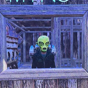 Glowing alien mask