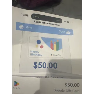 $50.00 USD Google Play