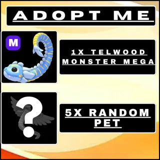 1X Tealwood Monster Mega & 5x Random Pets | Adopt Me |Quick Delivery.