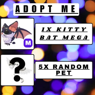 1X Kitty Bat Mega & 5x Random Pets | Adopt Me |Quick Delivery.