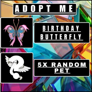 1x Birthday Dragonfly & 5x Random Pets | Adopt Me |Quick Delivery.