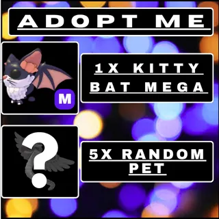 1X Kitty Bat Mega & 5x Random Pets | Adopt Me |Quick Delivery.