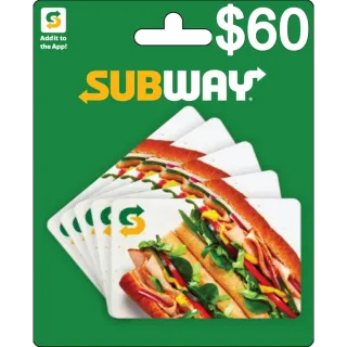 60 usd subway Gift Card