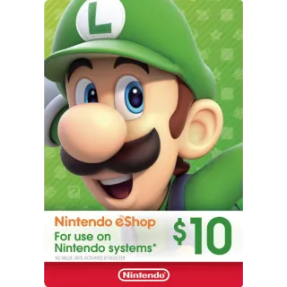 $10.00 Nintendo eShop Code