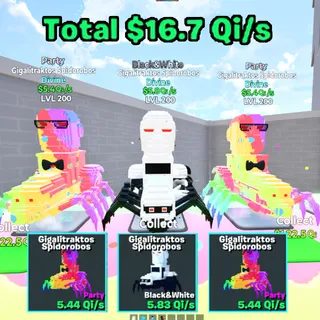 3x Gigalitraktos Spidorobos (Party/B&W) MAX LEVEL 16.7Qi - Go Up For Brainrots Fortnite