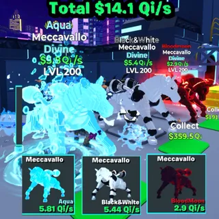 3x Meccavallo Aqua/B&W/Bloodmoon MAX LEVEL 14.1Qi - Go Up For Brainrots Fortnite