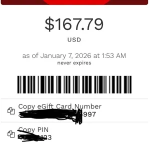 Cinemark giftcard $167