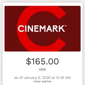 Cinemark gift card $165 