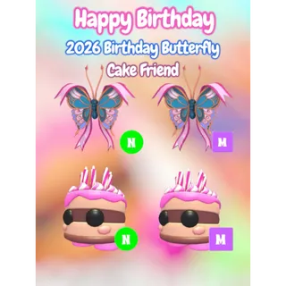 🦋 Mega Cake Friend, Neon Cake Friend, Mega 2026 Birthday Butterfly & Neon 2026 Birthday Butterfly 🦋