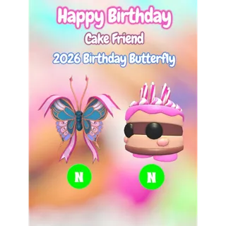 🦋 Neon Cake Friend & Neon 2026 Birthday Butterfly 🦋