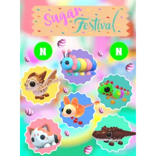 🍭( 5 NEON Pet Bundle )🍫 NEON Mochi Meow, Gumball Caterpillar, Waffle Wyrm, Gummy Guana & Cocoadile