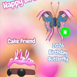 🦋 Neon Cake Friend & Neon 2026 Birthday Butterfly 🦋