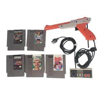 Nintendo NES Games Lot Of 5 w/ NES Zapper Gun & Official Controller Game Shows
