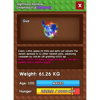  Rainbow hatched Dilophosaurus 60kg+  and 2, 15sec peacock