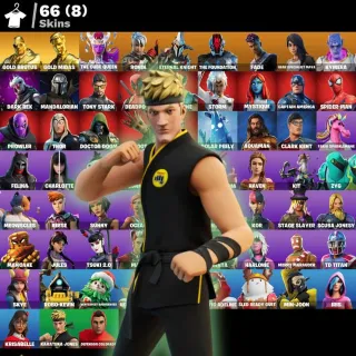 KARATEKA JONES BUNDLE FORTNITE |66 SKINS | GOLD BRUTUS | GOLD MIDAS | THE CUBE QUEEN |DARK REX| AQUAMAN|V-Bucks: 100