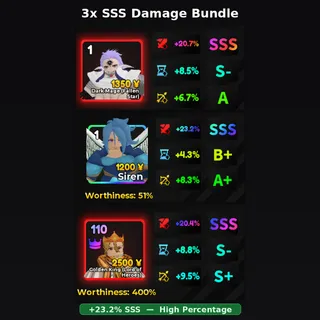 3x SSS Damage Bundle | +23.2% High PERCENTAGE | Anime Adventures 