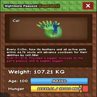 COLLOSAL NIGHTMARE PEACOCK(107.21KG MAX)