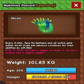 COLLOSAL NIGHTMARE PEACOCK(101.85KG MAX)