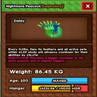 TITANIC NIGHTMARE PEACOCK(15 Sec No Toy)(86.45kg Max)