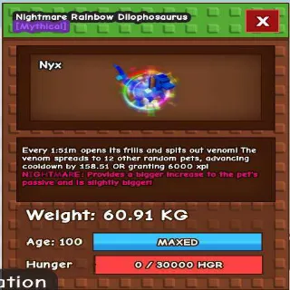 HUGE NIGHTMARE RAINBOW DILOPHOSAURUS(60.91KG  MAX)