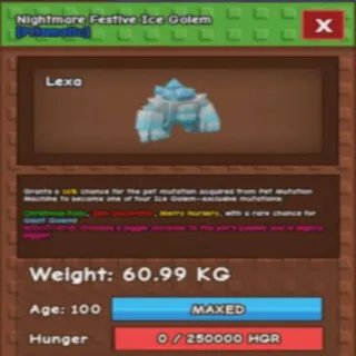 HUGE NIGHTMARE FESTIVE ICE  GOLEM(60.99KG MAX)