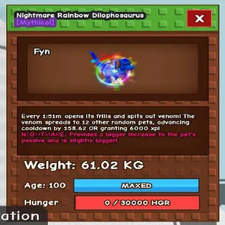 HUGE NIGHTMARE  RBH DILOPHOSAURUS(61.02kg Max)