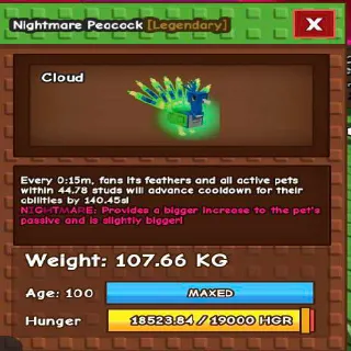 COLLOSAL NIGHTMARE PEACOCK(107.66KG MAX)