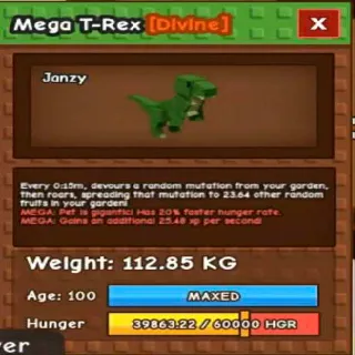 COLLOSAL MEGA T-REX(112.85KG MAX AGE 100)