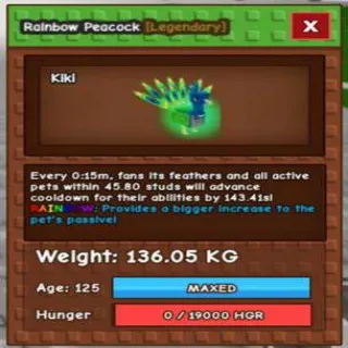 Collosal Rainbow Peacock(136.05kg Max Age 125)