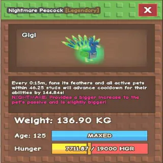 COLLOSAL NIGHTMARE PEACOCK(136.90KG AGE 125)