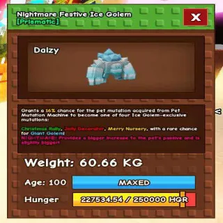 HUGE NIGHTMARE FESTIVE ICE GOLEM(60.66KG MAX)