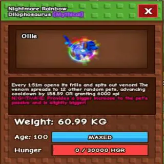 HUGE NIGHTMARE DILOPHOSAURUS(60.99KG MAX)