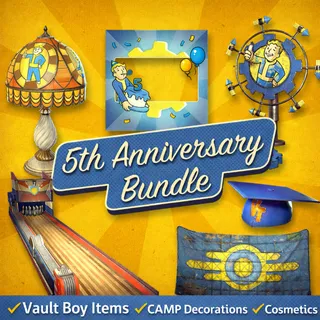 Fallout 76 5th Anniversary Bundle Vault Boy Items + CAMP Decorations
