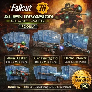 Fallout 76 PC Alien Invasion Plans Bundle | Alien Blaster + Disintegrator + Electro Enforce