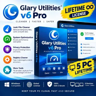 Glary Utilities v6 Pro Lifetime 5 PC - License Key (Global)