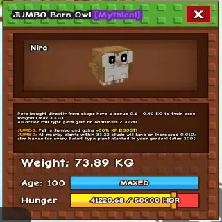 JUMBO BARN OWL 73.89KG