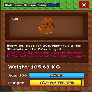 NIGHTMARE COLOSSAL TITANIC ORANGE TABBY 105.68KG