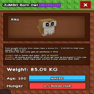 Jumbo Titanic Barn Owl 85.09KG