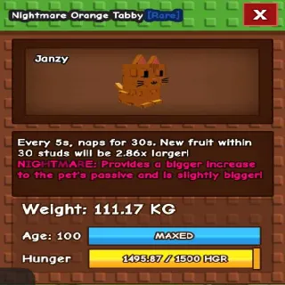 NIGHTMARE COLOSSAL TITANIC ORANGE TABBY 111.17KG