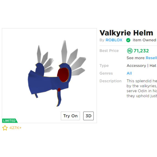 Collectibles Valkyrie Helm In Game Items Gameflip - 