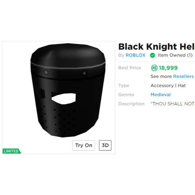 Collectibles Black Knight Helmet In Game Items Gameflip - roblox value of items