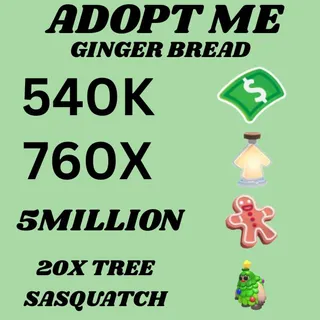 BUCKS & AGE UP POTIONS AND GINGER BREAD AND 20X TREE SASQUATCH  - Adopt Me 