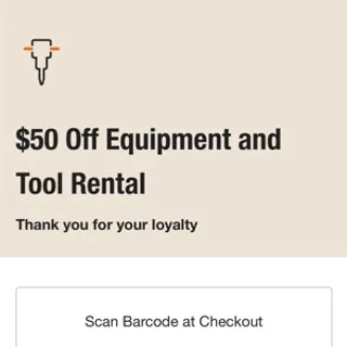 Home Depot $50 Equipment Rental Barcode