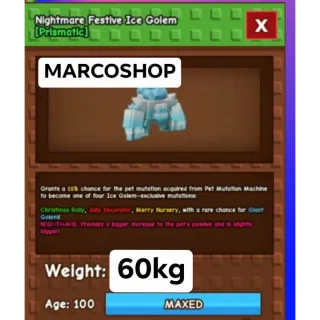 Nightmare Festive hatch Ice Golem NEW PET 60+kg 🧿FAST DELIVERY🧿