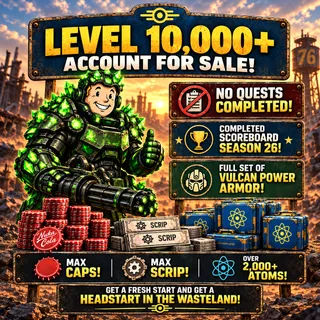 Fallout 76 PC Level 10,000+ Account. Complete Scoreboard. Full Set Of Vulcan Power Armor. Max Cap/Scrip And More!