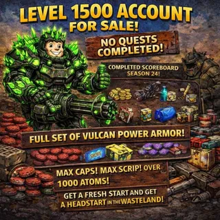 Fallout 76 PC Level 1500 Account Game Included! Completed Scoreboard. Full Set Of Vulcan Power Armor. Max Caps/Scrip And More!